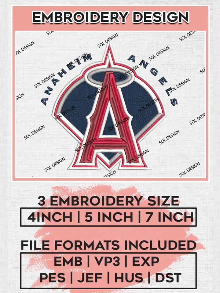 Los Angeles Angels Machine Embroidery Design Files, MLB Los Angeles Angels Team Embroidery, MLB Teams, 3 sizes, MLB Machine embroidery designs, Digital Download