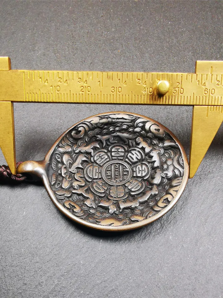 Gandhanra Antique SIPAHO(srid pa ho) Amulet, Tibetan Buddhist Astrology Calendar Badge,12 zodiac Melong Mirror, Jiugong Bagua,30 Years Old
