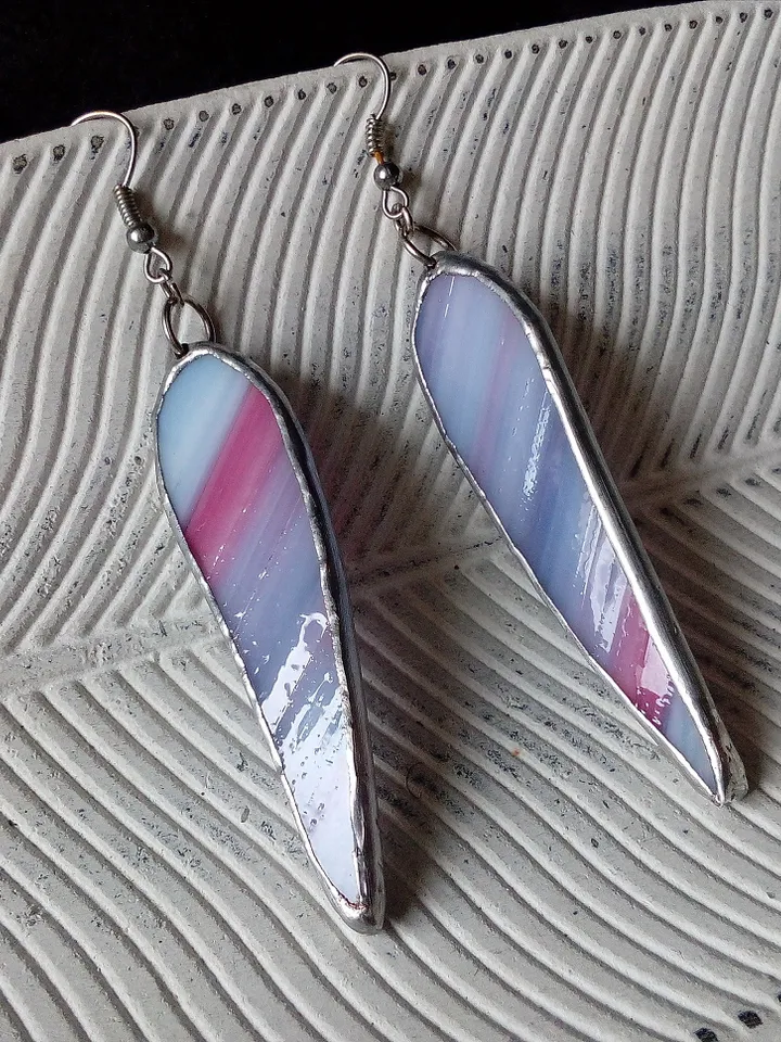 Dangle earrings, violet earring, glass earrings, simple stained glass, long earrings, kawaii earrings, petals