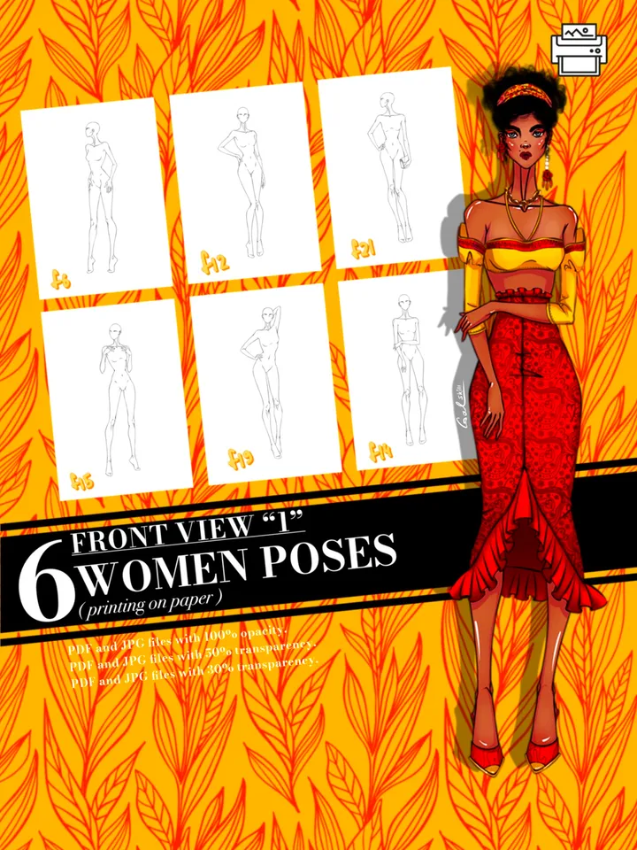 Templates, Body poses of female figure, set "Front view 1"