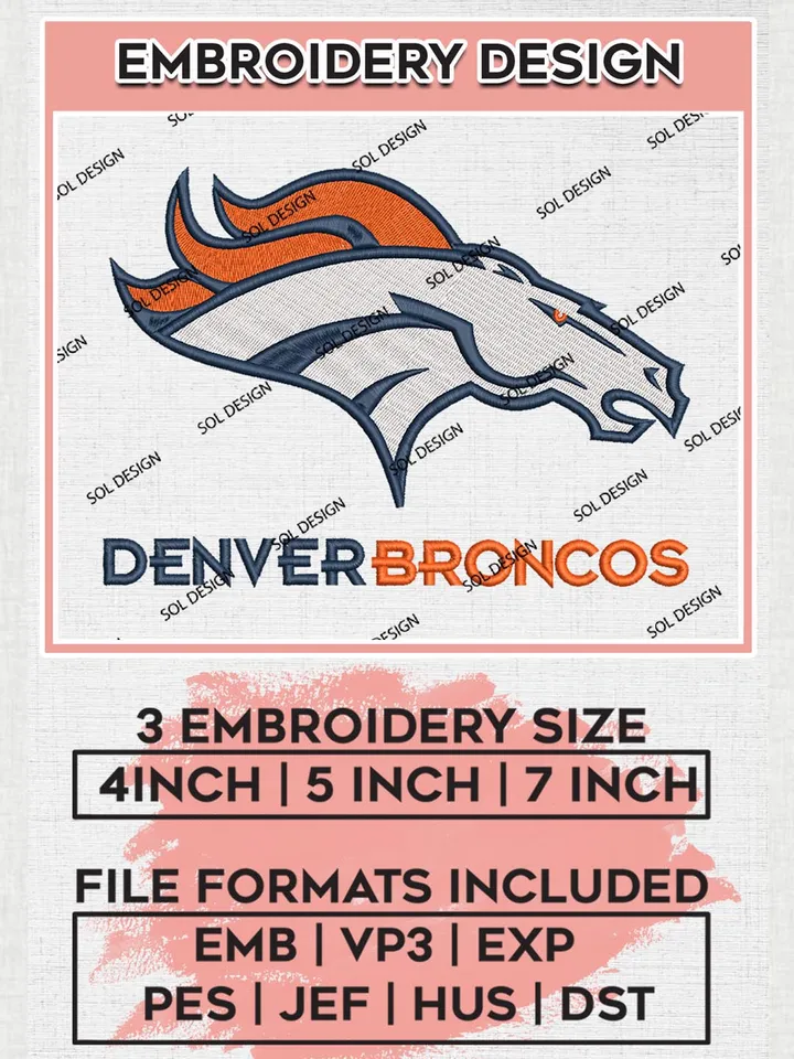 Denver Broncos Embroidery Designs, NFL Broncos Embroidery Designs, NFL Embroidery Designs, NFL Denver Broncos Machine Embroidery Design, Digital Download