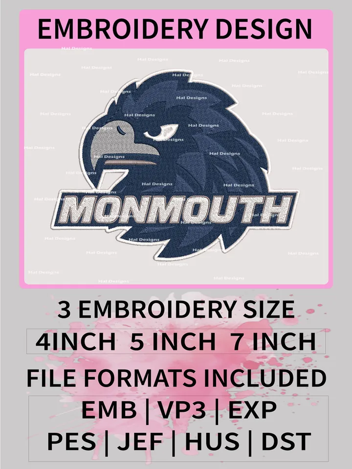NCAA Monmouth Hawks Embroidery File, 3 Sizes, 6 Formats, NCAA Machine Embroidery Design, NCAA Logo, NCAA Teams