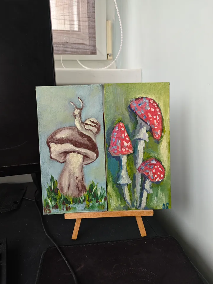 Mushroom Original Painting Red Amanita Original Art Fly Agaric Modern Artwork Red Mushrooms Wall Decor Amanita Oil Painting 4x8 inches by OlgaSokolovaArt