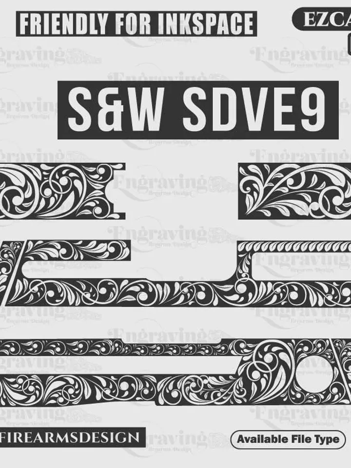 Smith & Wesson SD9VE Scroll Design SVG,lasercut,laserengraving,engravingfiles,laserpattern,engravingdesign,engravingpattern,metalart