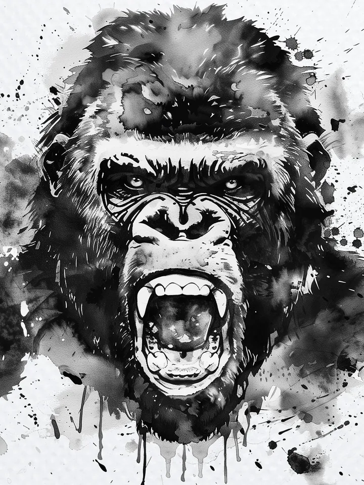 16 Angry Gorilla PNG Clipart, black and white Gorillas sublimation, Printable Watercolor Gorilla, Paper craft, junk journals
