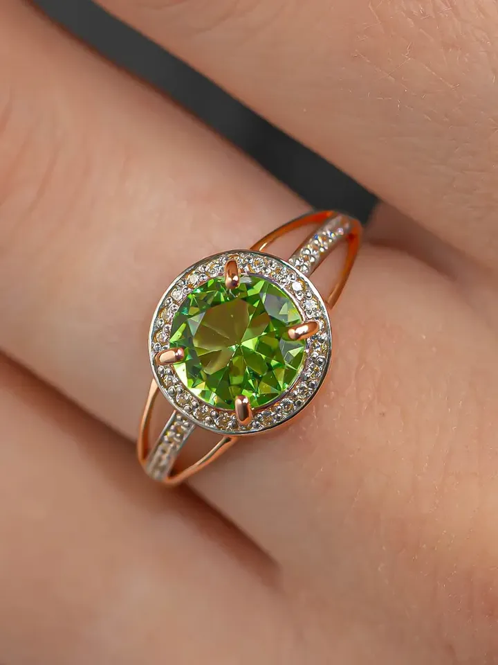 Ring Silver gold plated 925 assay value with prasiolite