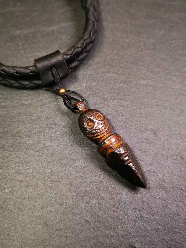 Gandhanra Handmade Skull Phurba Amulet,Kila - Dorje Phurba,Tibetan Budhist Ritual Implement Pendant,Made of Cold Iron,44mm