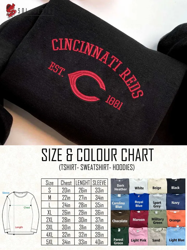 Cincinnati Reds Est 1881 Embroidered Sweatshirt, MLB Embroidered Sweatshirt, MLB Cincinnati Reds T Shirt, MLB Baseball Team Embroidered Hoodie, Unisex Crewneck, MLB Team Fan Gift Tee