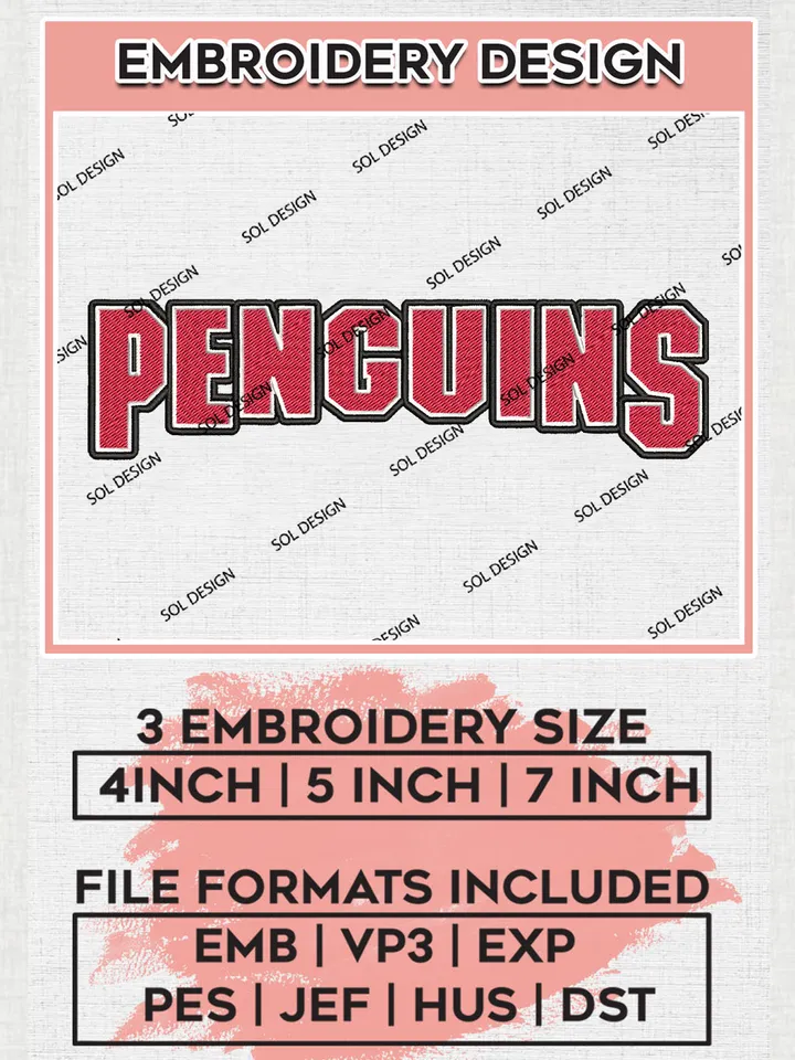 NCAA Penguins Football Team Writing Logo Embroidery Design Files, NCAA Youngstown State Penguins Machine Embroidery, NCAA Teams, Game Day, 3 sizes, NCAA Machine embroidery designs, Digital Download