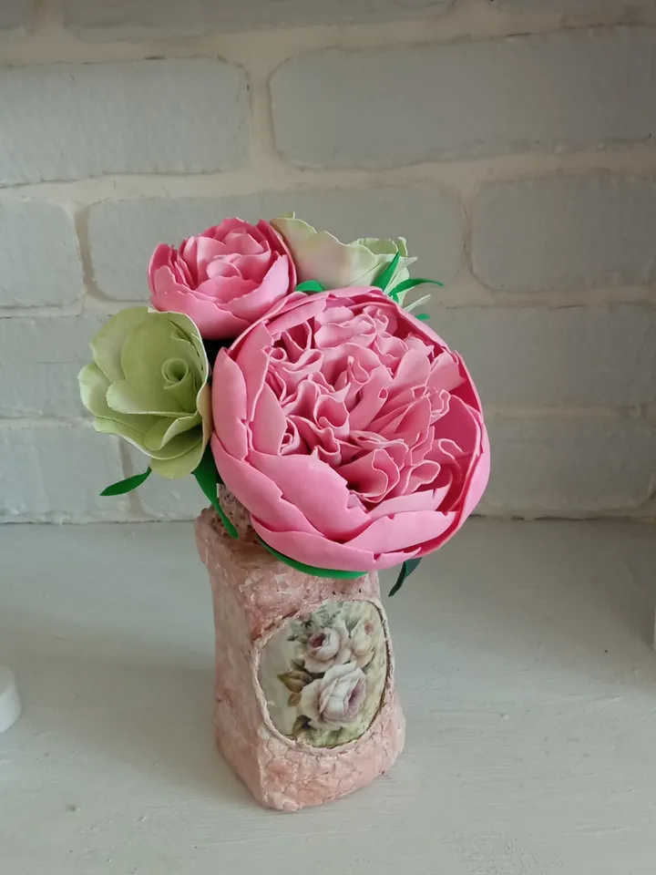Exquisite Handmade Peony and Eustoma Bouquet in a Decorative Vase - Forever Fresh Floral Art