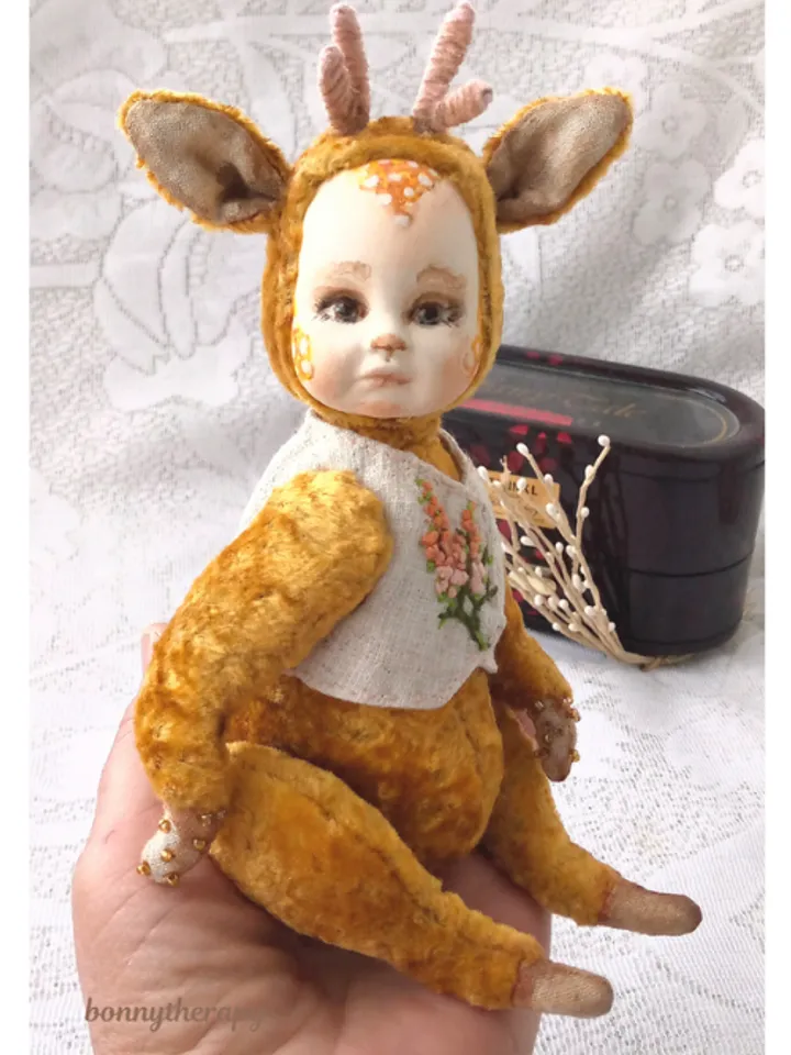 Teddy doll fawn 6 inches sitting.