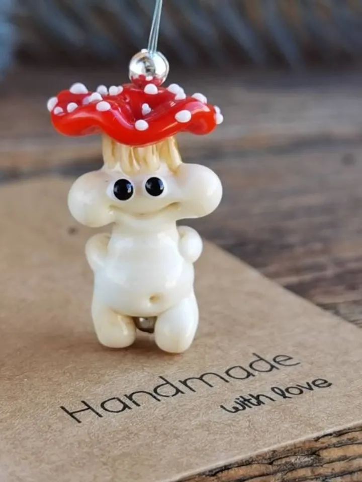 Mushroom ornament glass mushroom miniature , glass toadstools for terrarium decoration mini gardens or lampwork beads Mushroom figurine