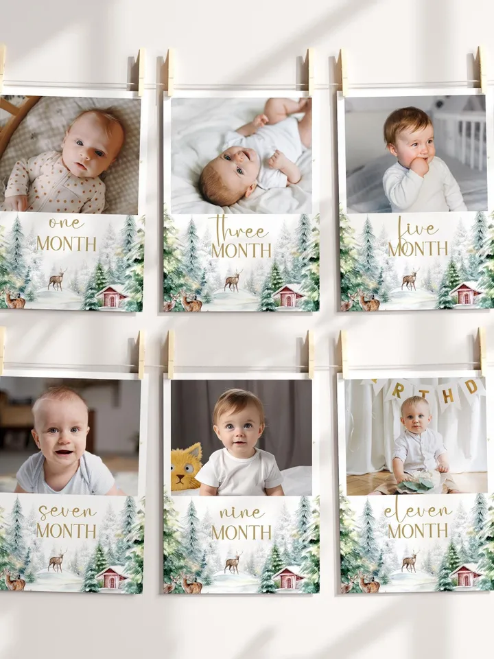 Winter Onederland 1st Birthday Photo Banner, Deer Woodland Photo Banner, Woodland Birthday, Monthly Milestone Photo Instant Download i128