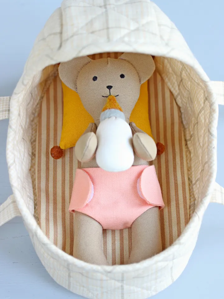 2 PDF Mini Bear Stuffed Animal with Baby Set and Hooded Sleeping Basket Sewing Patterns Bundle