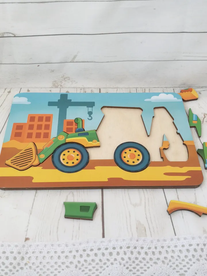 Wooden Puzzle - tractor, Toddler Toys Age 3 4 5 year, Wood Montessori transport