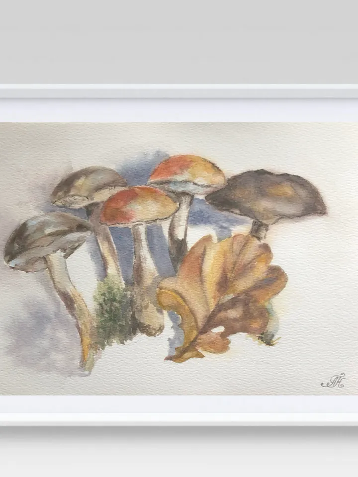 Mushrooms original watercolour painting hand painted modern painting wall art original artwork 8x11 inch