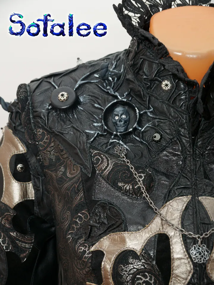 Real leather Jacket short sleeves aristocratic style silver-black color/ Exclusive handmade clothes by Sofalee