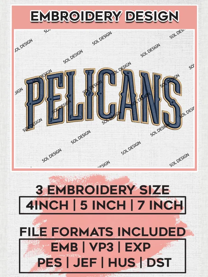 NBA New Orleans Pelicans Wordmark Logo Embroidery Design Files, NBA Logo Embroidery Files, NBA New Orleans Pelicans, Machine Embroidery Pattern, Digital Download