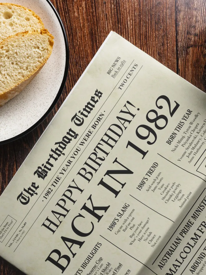 43rd birthday newspaper poster printable gift born in 1982 fun facts digital sign back in 1982 australia birthday decor instant download