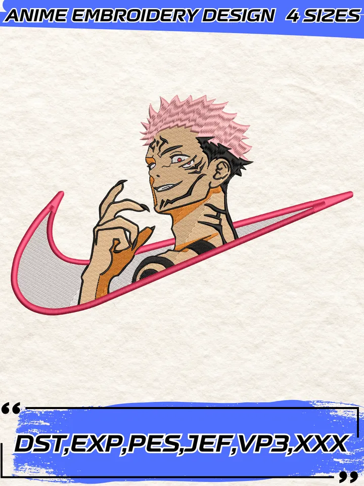 Swoosh Sukuna Embroidery Design,Jujutsu Kaisen Embroidery Design,4 Sizes, Instant Download