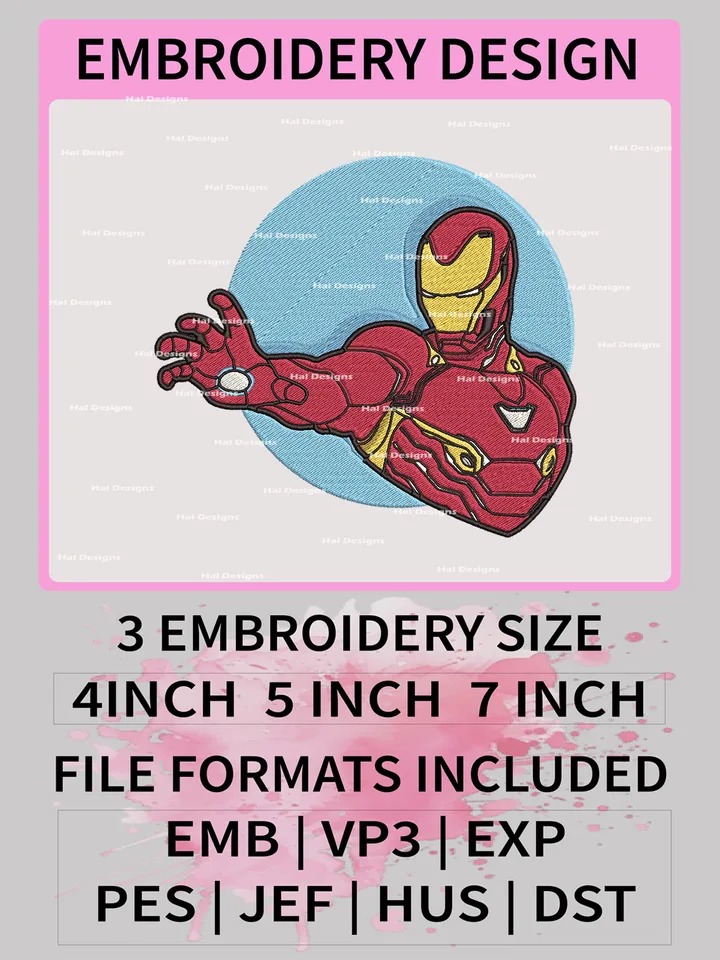 Iron Man Embroidery Designs, Marvel Comics Logo Embroidery Files, Movie Machine Embroidery Patte