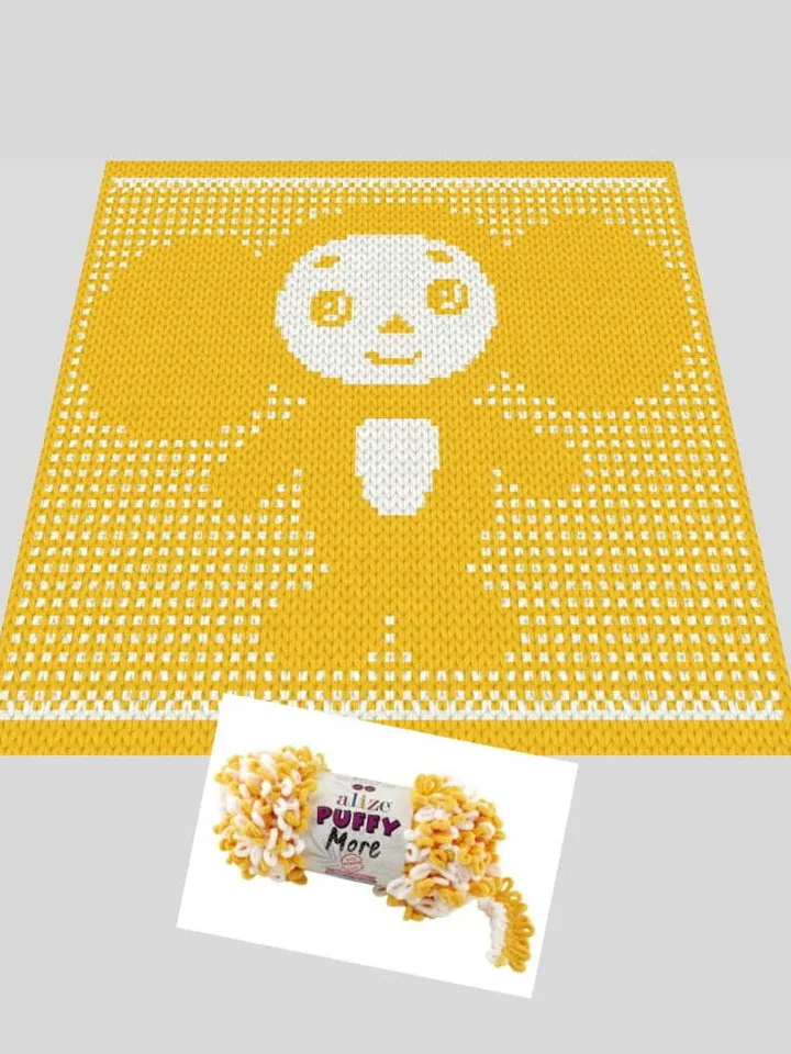 Loop yarn Finger knitted Cheburashka blanket pattern