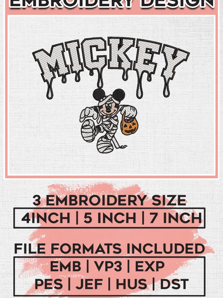 Mummy Mickey Mouse Drop Name Embroidery designs, Disney Character Machine embroidery designs, Halloween embroidery files, Spooky Season Machine Embroidery Digitized Pes Files, Digital Download