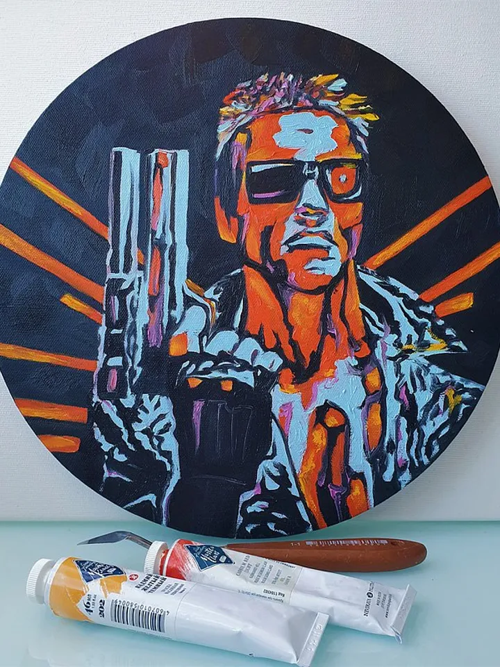 Terminator Painting Movie Original Art Fan Wall Art Schwarzenegger Oil Painting