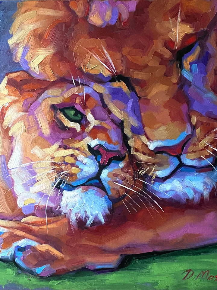 Lion And Lioness Painting Original African Animal Artwork Oil On Canvas 16x16 Inch Wildlife Wall Art