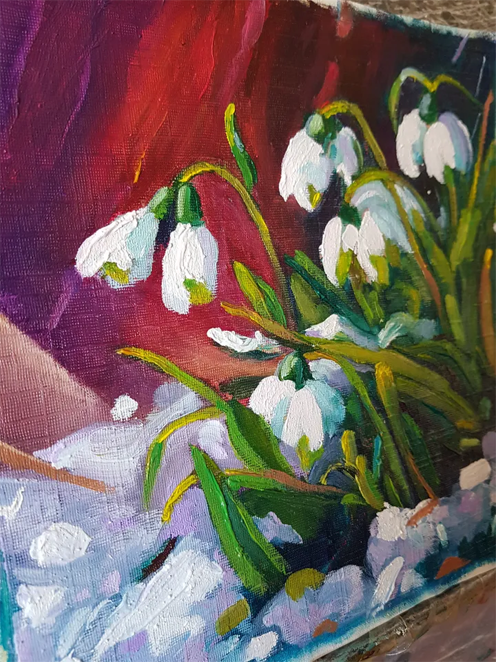 "Snowdrops, early spring" 8х8 inch