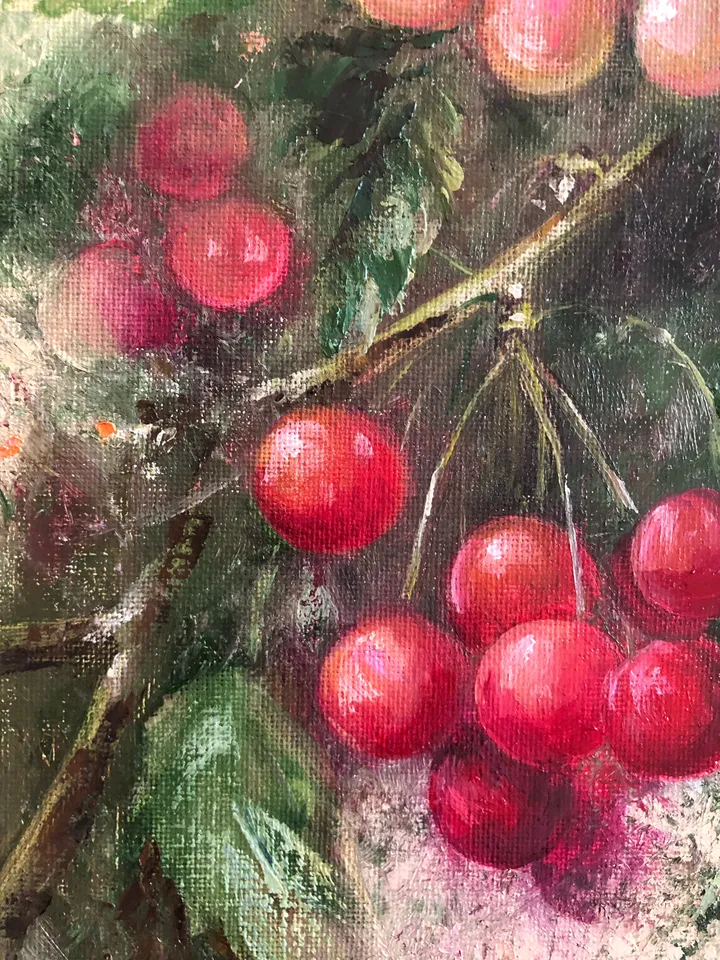 Cherry Painting Original Fruit Oil Painting Kitchen Still life Painting