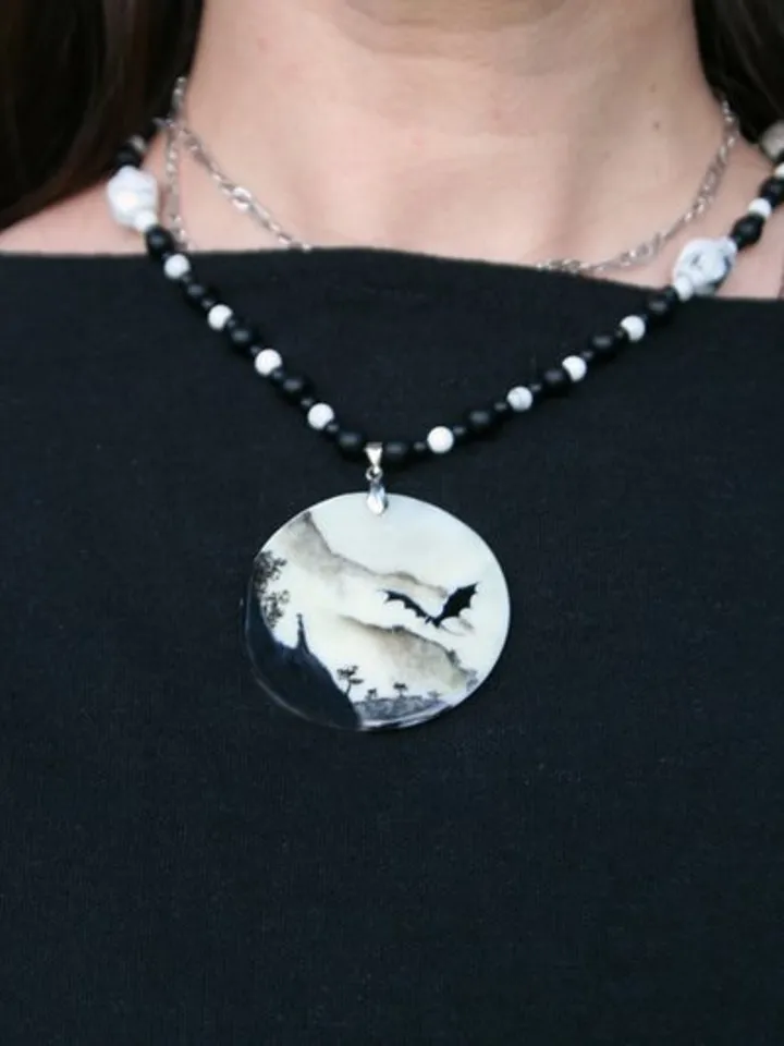 Dragon necklace. Miniature painting of dragon on mother of pearl pendant