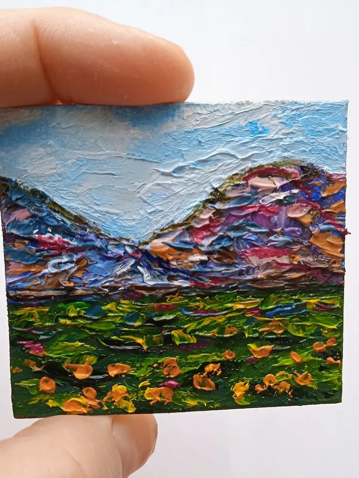 Mini Oil Painting Mountain Landscape Painting in Dollhouse Dollhouse Interior