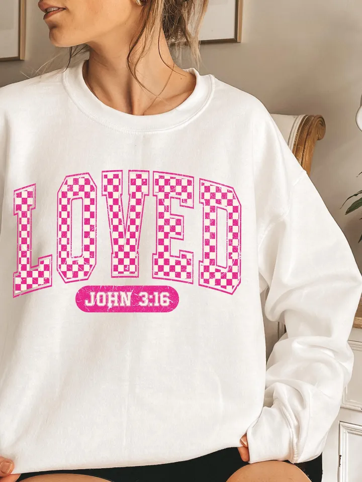 Christian Valentines Png, Loved John 3:16 Png, Retro Valentine Png, Valentines Day Png, Bible Verse Png, XOXO Png, Checkered Varsity Png