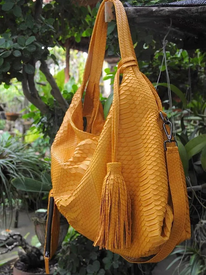 Big Soft Hobo Classy Sport Woman Bag | Purse Genuine Python Skin | Python Skin Products | Yellow Big Elegant Leather Designer Soft Bag Snake