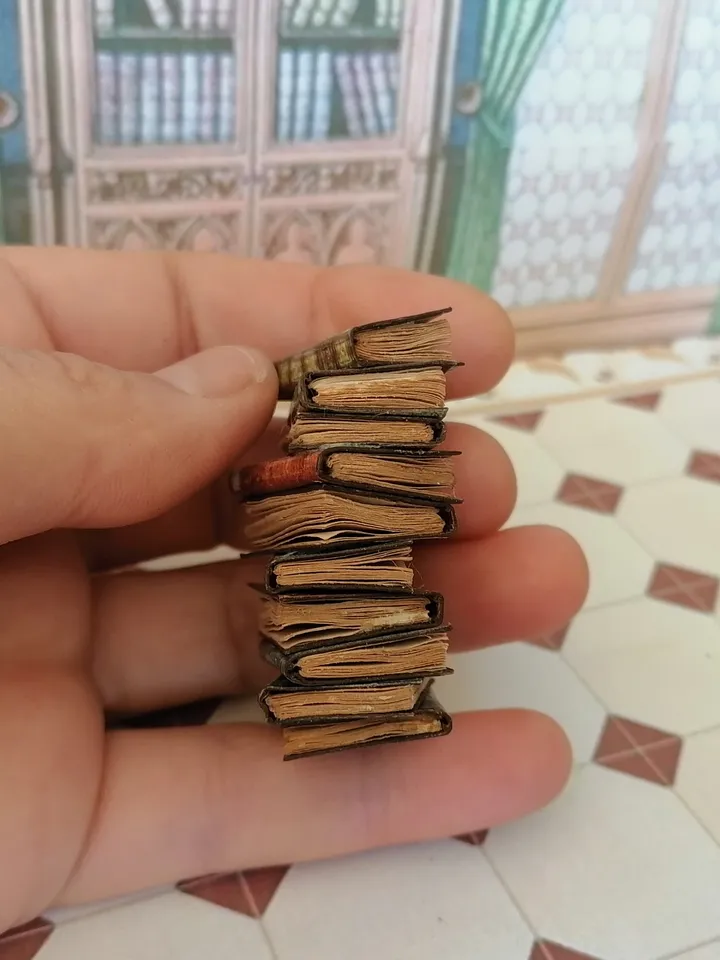 Stack of aged, vintage books. Imitation books. Dollhouse miniature. 1:12. Handmade.