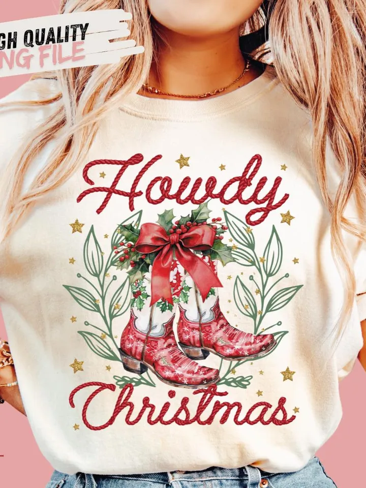 Howdy Christmas Png, Western Christmas Png, Coquette Christmas Png, Holiday Png, Cowgirl Christmas Png, Aesthetic png, Retro Christmas Png