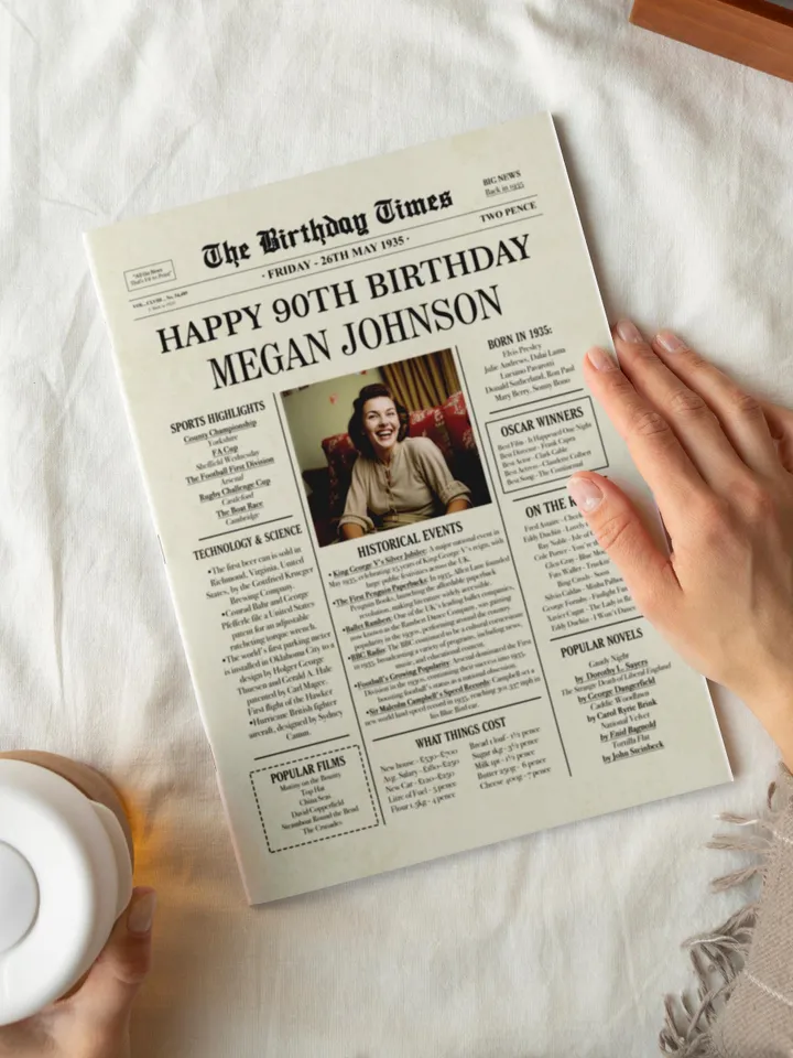 90th Birthday Newspaper Poster, 90th Birthday Gift for Him or Her, Back in 1935 Sign, 90 Years Ago 1935, British Birthday Poster UK
