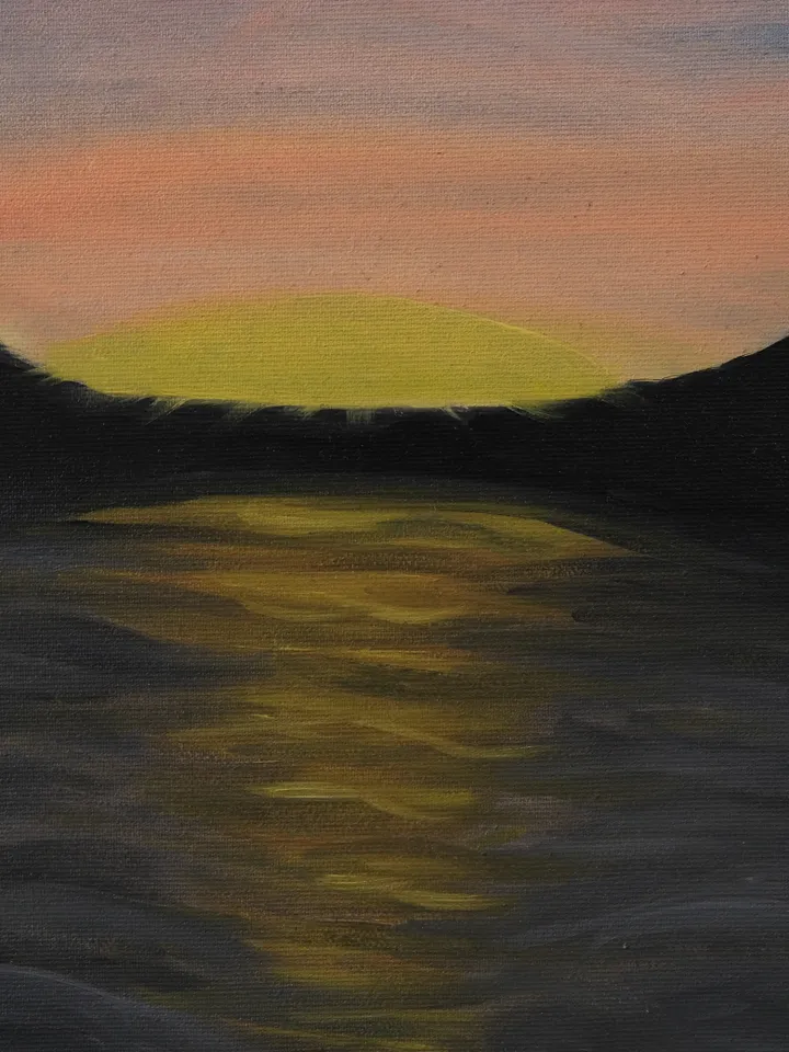 Oil Painting Sunset in the Sea Bay Sea Seascape Travel and Recreation Stretched Canvas Impressionism Modern Marine Art Wall Decor Occasion Gift 12 x16 inches 30 x40 cm