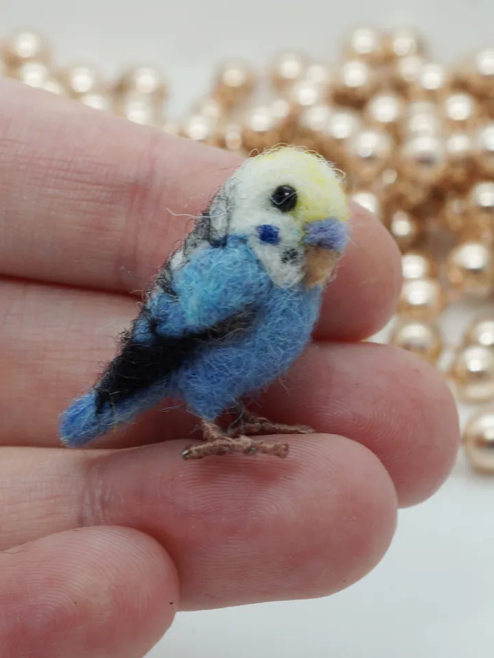 Miniature needle felted blue budgie, tiny parakeet, miniature parakeet, pet portrait, made to order