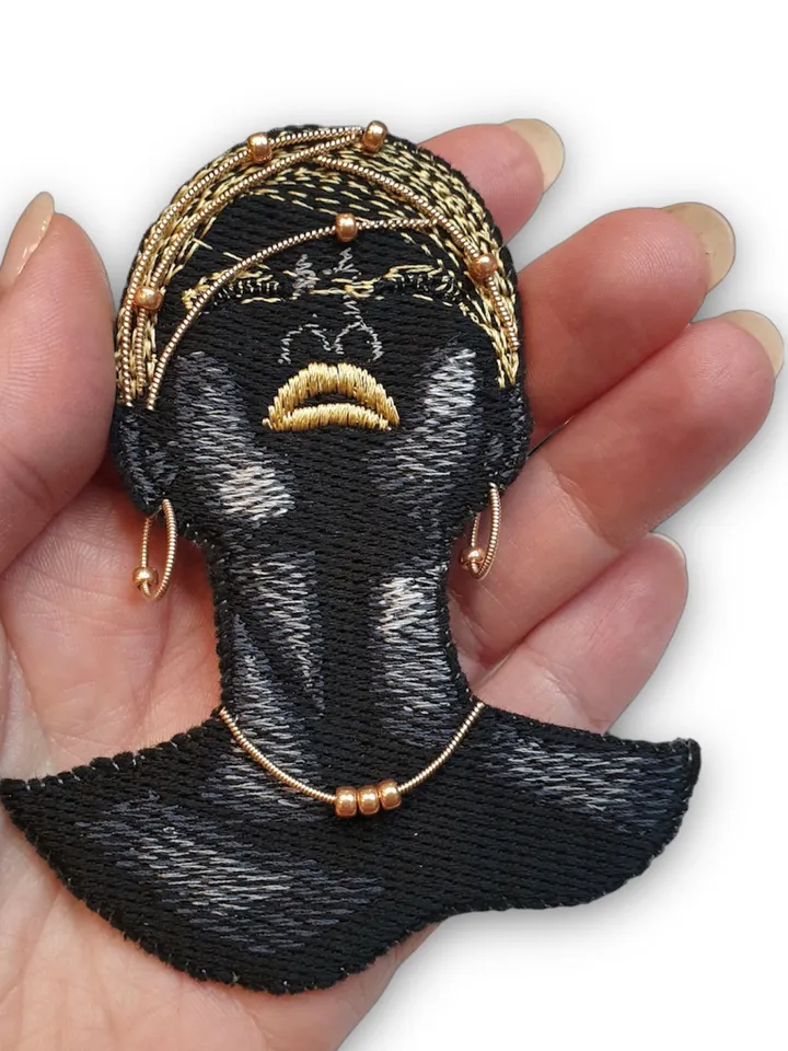 African woman machine embroidery design to create a brooch, keychain, pendant machine embroidery pattern woman motif