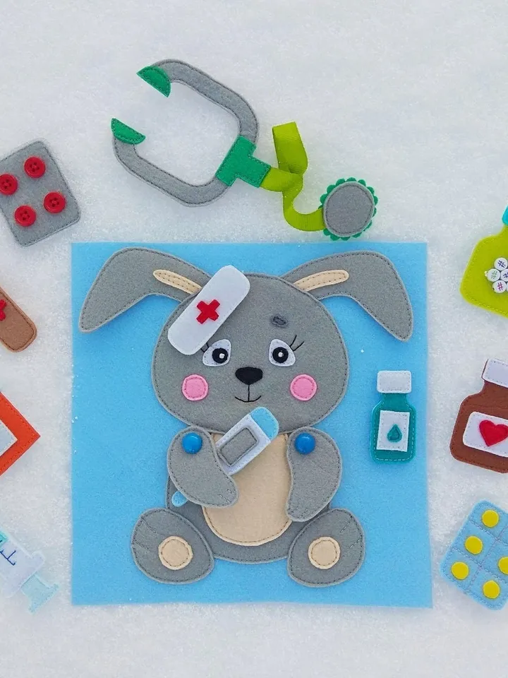 Doctor Quiet book Pattern , Felt book pattern pdf, Soft sensory book template, Busy book sewing ideas for kids 2, 3, 4 year old