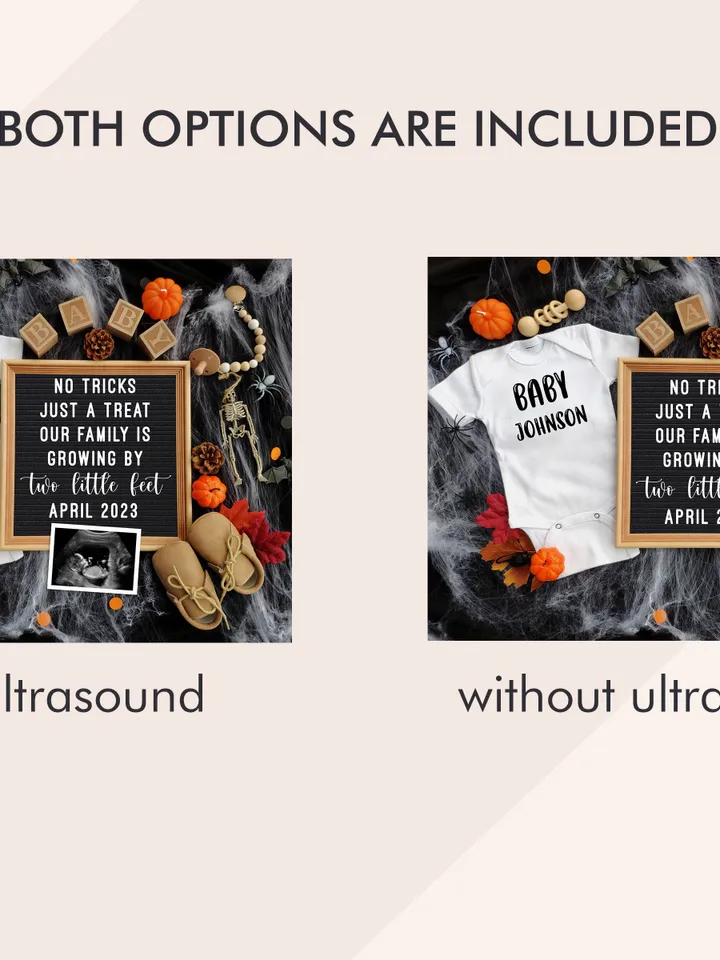 Halloween Pregnancy Announcement Digital, Fall Baby Announcement Digital, No tricks Just a treat Editable Digital Template