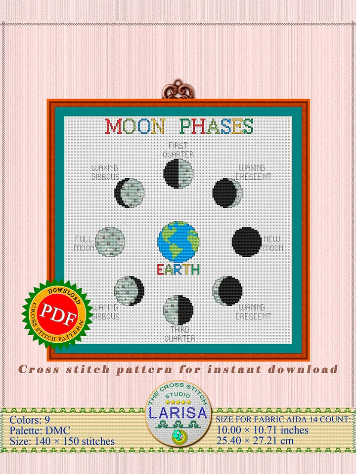 Moon Phases Cross Stitch Pattern | Lunar Phases Chart