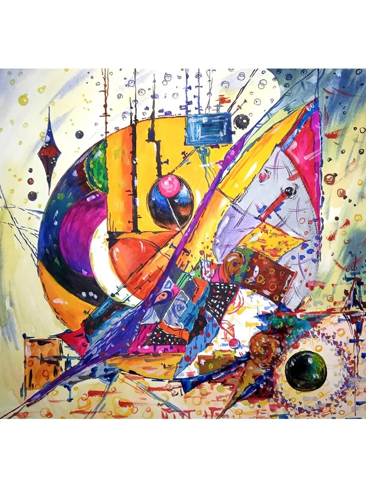 Kandinsky Style Painting Original Art Abstract Wall Art Above Sofa Art 13 by 13.5 Kandinsky Painting by TatianaArtShop