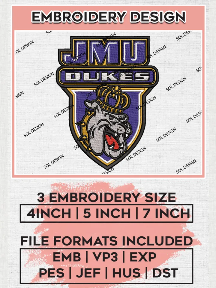 NCAA James Madison Dukes Logo embroidery designs, NCAA JMU Dukes Machine embroidery designs, NCAA embroidery designs, Machine embroidery designs, Digital Download