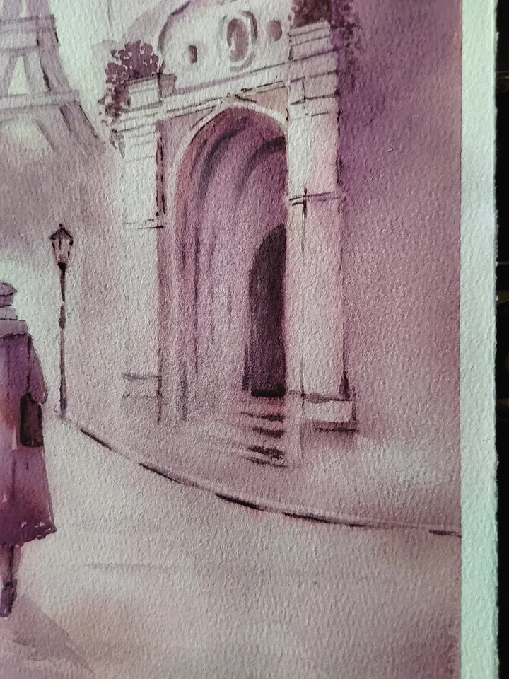 Original Watercolor Painting Romantic Urban Landscape Art Paris Artwork Eiffel Tower Picture 21x29 cm by SoftWaves