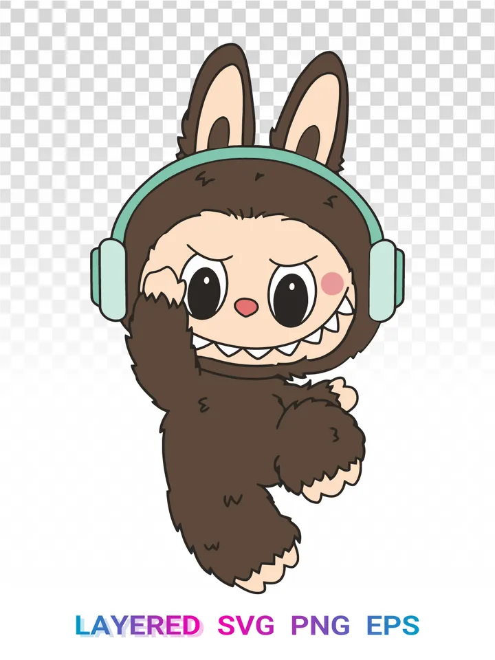 Labubu SVG, Cute Monster PNG, Labubu Headphones Clipart Cricut