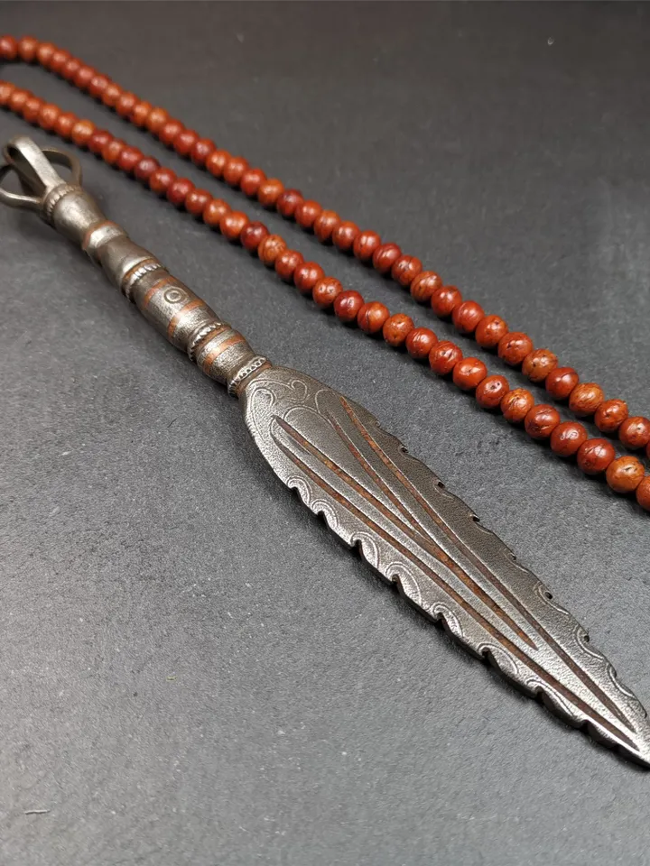 Gandhanra Tibetan Buddhism Ritual Implement,Fire Vajra Sword of Wisdom Buddha Manjushri,Made of Cold Iron inlaid Copper,8.3" Length