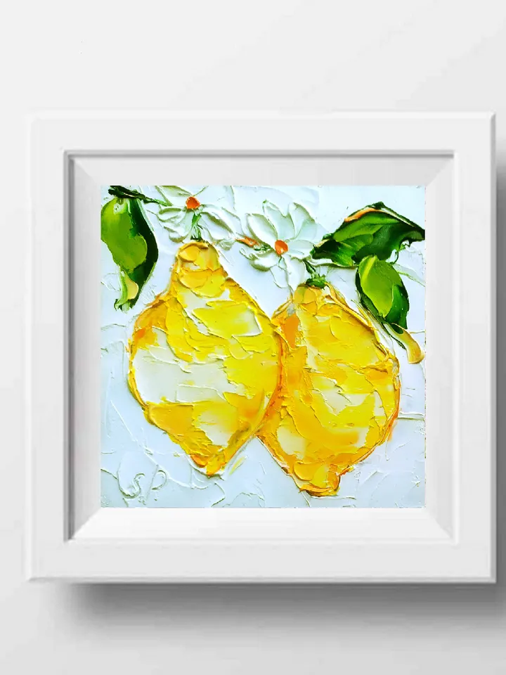 Lemon Painting Fruit Original Art Impasto Oil Painting Italy Fruit Small Artwork 4 by 4 by Art ProkopaloSv